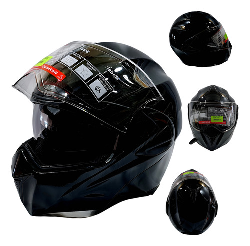 [ENCAS-7101-1462D] CASCO ABATIBLE DOBLE MICA NEGRO BRILLO (XL)