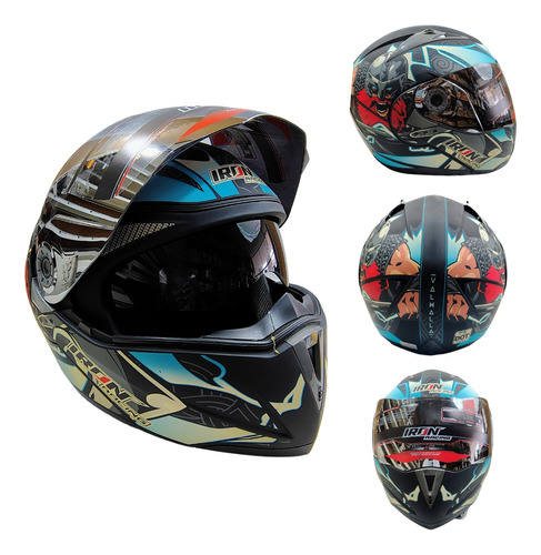 [CAS-7101-6242A] CASCO ABATIBLE IRON RACING IR-105 DOBLE MICA DOT V