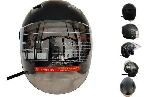 [ENCAS-7101-1254B] CASCO GEN ABIERTO C/DOBLE VISOR NEGRO MATE M