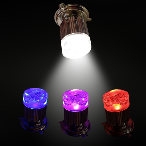 [LM006A] FOCO MOTO BRONX H4 3 LED BLANCO BICOLOR (ROJO/AZUL) ALUMINIO BASE PLATA