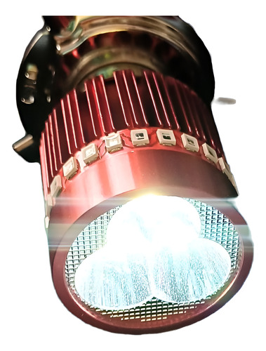 [LM011A] FOCO MOTO BASE ROJO H4 3 LED ESTROBO BLANCO EFECTO AZUL Y ROJO