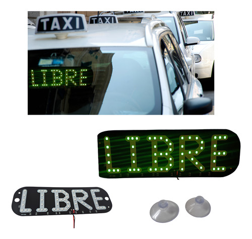 [LIBRE/GN] LETRERO PARA TAXI LIBRE CON CHUPON LUZ LED VERDE