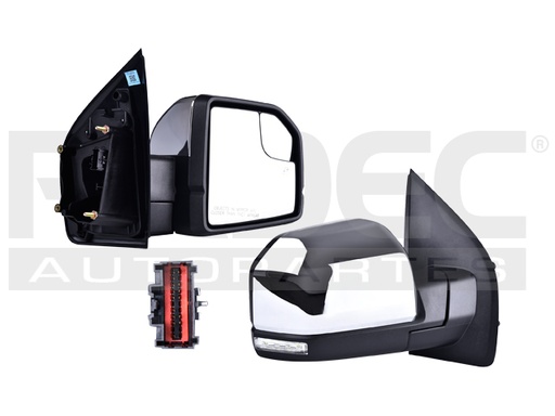 [018-1215-40] ESPEJO FD F-150 15-20 ELECTRICO CROMADO C/LUZ INFERIOR C/MEMORIA C/DIRECCIONAL C/DESEMPANANTE C/PUNTO CIEGO AUTOABATIBLE DER