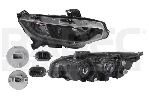 [019-1302-68] FARO HD CIVIC EX/EXL/TURBO 19 1.5LTS 4 PUERTAS FONDO NEGRO C/FOCO HALOGENO DEPO DER