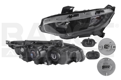 [019-1302-69] FARO HD CIVIC EX/EXL/TURBO 19 1.5LTS 4 PUERTAS FONDO NEGRO C/FOCO HALOGENO DEPO IZQ