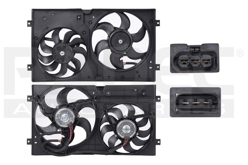 [218-3102-01] MOTOVENTILADOR VW BEETLE 98-07 L4 1.8, 1.9, 2.0 LTS C/RESISTENCIA DOBLE COMPLETO 3 PINES Y 3 TERMINALES KS