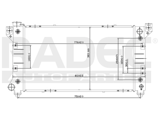 [220-0703-04] RADIADOR CR CARAVAN/TOWN COUNTRY 96-00 L4 V6 2.4, 3.8 LTS TOMAS CRUZADAS DOBLE ENFRIADOR DE ACEITE C/S AA AUT 26X14 7/8X32MM ALUM SOLD POLAR