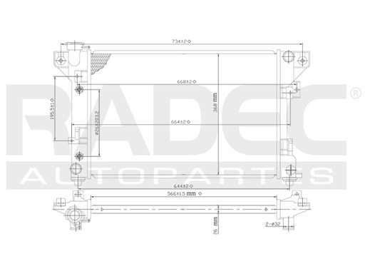 [220-0708-00] RADIADOR CR SHADOW/SPIRIT/LEBARON/DAYTONA 91-94 L4 V6 2.2, 2.5, 3.0 LTS C/S AA AUT 22 4/9X14 7/8X32MM ALUM SOLD POLAR