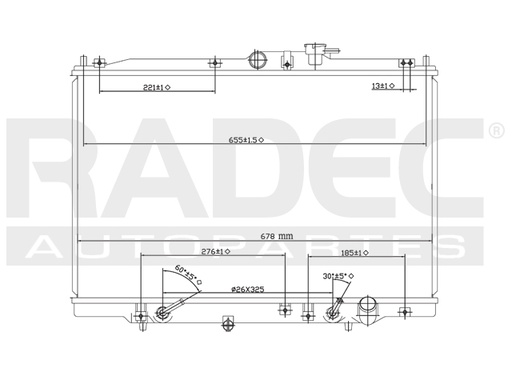 [220-1305-03] RADIADOR HD ODYSSEY/OASIS 95-98 L4 2.2, 2.3 LTS AUT C/AA 16 3/4X26 2/3X16MM ALUM SOLD POLAR