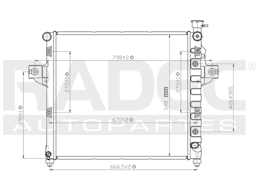 [220-1605-06] RADIADOR JP GRAND CHEROKEE 99-00 V8 4.7 LTS C/S AA AUT 23 3/7X20X26MM ALUM SOLD POLAR