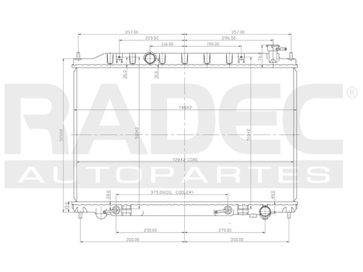 [220-2312-00] RADIADOR NS MURANO 03-07 V6 3.5 LTS C/S AA AUT 17 5/7X28 2/3X26MM ALUM SOLD POLAR