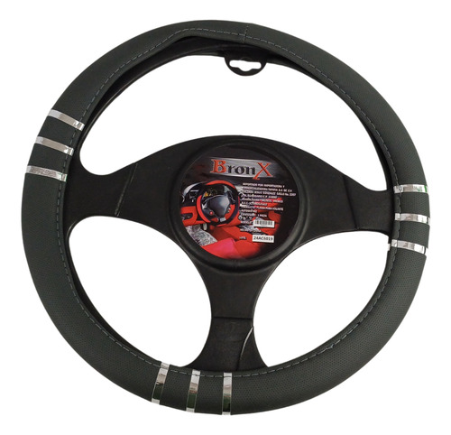 [CUBV090] CUBRE VOLANTE VINIL GRIS/CROMO 38 CM