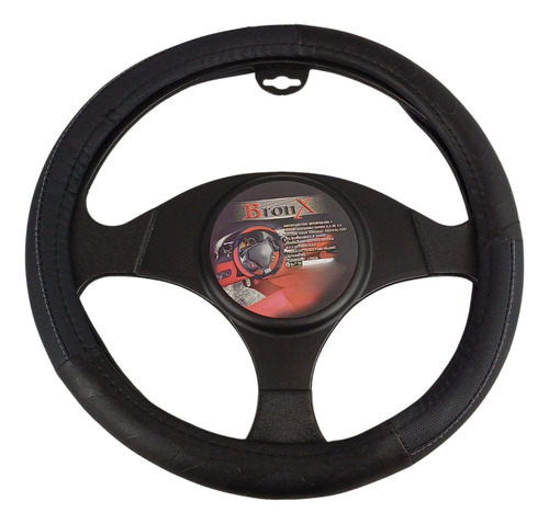 [FV116A] CUBRE VOLANTE VINIL NEGRO COSTURA GRIS 38CM
