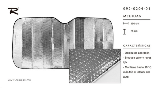 [PARS004] PARASOL DELANTERO PLATEADO 146X68CM MED
