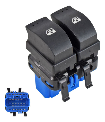 [71195] CONTROL ELECTRICO RN CLIO EURO 07-12/DUSTER 11-16/KOLEOS 08-16/LAGUNA 03-07/MEGANE 04-10/SANDERO 07-15/SCENIC 05-08  DE ELEVADOR 10 PINS 2 TECLAS NEGRO BASE AZUL DOBLE CLICK 12VCC MANIJAUTO Izquierdo Delantera  