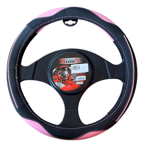 [FV318A] CUBRE VOLANTE NEGRO/ROSA VINIL MEDIANO UNIVERSAL
