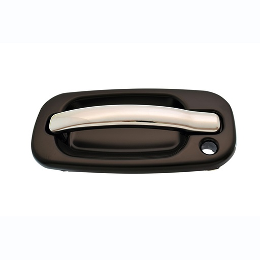 [012-0502-03] MANIJA EXTERIOR CD ESCALADE EXT/ESV 02-06  CV SILVERADO 99-06/SUBURBAN/TAHOE/SONORA 00-06/AVALANCHE 02-06  GM SIERRA  CV CHEYENNE 99-06  CON HOYO PARA LLAVE LISA PARA PINTAR NEGRA/CROMO PLASTICO HUSHAN Izquierdo Delantera  