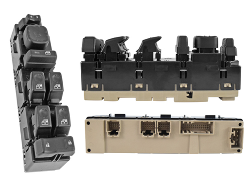 [222-0615-11] CONTROL ELECTRICO CV CHEYENNE/SILVERADO  GM SIERRA 03-06  DE ELEVADOR 62 PIN 7 TECLAS NEGRO PARA ESPEJOS AUTOABATIBLES 12VCC MANIJAUTO Izquierdo Delantera  
