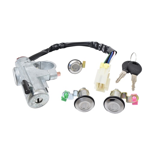 [70367] SET DE CILINDROS NS D21 94-07  CON LLAVE PUERTA/ENCENDIDO/GASOLINA CON CANDADO METAL CROMO 12VCC TIPO ORIGINAL    