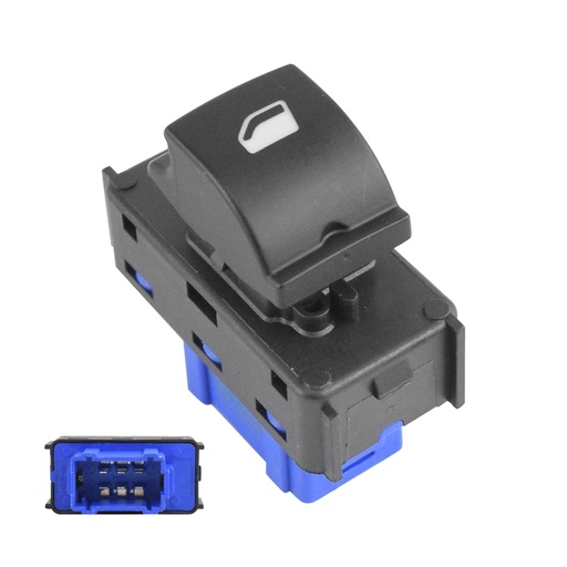 [70978] CONTROL ELECTRICO PG 301 13-22  DE ELEVADOR 6 PINS 1 TECLA NEGRO BASE AZUL 12VCC MANIJAUTO Derecho/Izquierdo Trasera Puerta corrediza Frontal
