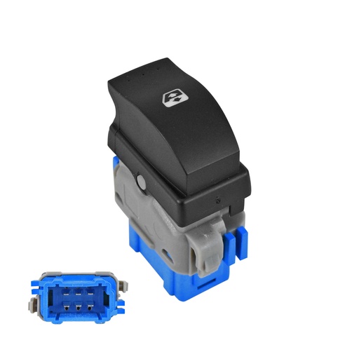 [222-2612-02] CONTROL ELECTRICO RN DUSTER 11-16/MEGANE 04-10/SCENIC 05-08/CLIO EURO 07-12/KOLEOS 08-16/SANDERO 07-15/LAGUNA 03-07  DE ELEVADOR 6 PINS 1 TECLA NEGRO BASE AZUL 12VCC MANIJAUTO Derecho Delantera  