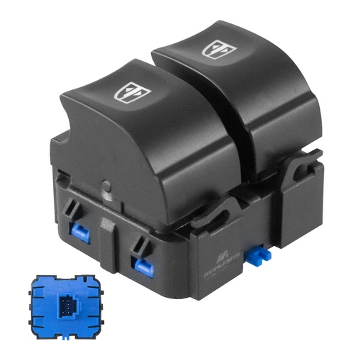 [70867] CONTROL ELECTRICO RN DUSTER 15-20/SANDERO 17-20/OROCH 17-22  DE ELEVADOR 6 PINS 2 TECLAS NEGRO BASE AZUL 12VCC MANIJAUTO DELANTERO IZQUIERDO