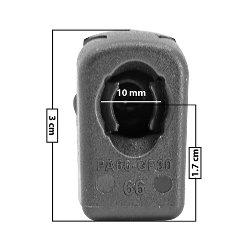 [60211] AMORTIGUADOR REPUESTO TERMINAL UN UNIVERSAL 50-23  10 MM 5 MM 3 CM 1.7 CM RECTO PLASTICO NEGRA MANIJAUTO Derecho/Izquierdo Delantera/Trasera  