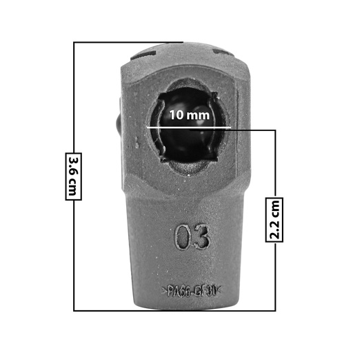 [60217] AMORTIGUADOR REPUESTO TERMINAL UN UNIVERSAL 50-23  10 MM 7 MM 3.5 CM 2.5 CM RECTO PLASTICO NEGRO MANIJAUTO Derecho/Izquierdo Delantera/Trasera  