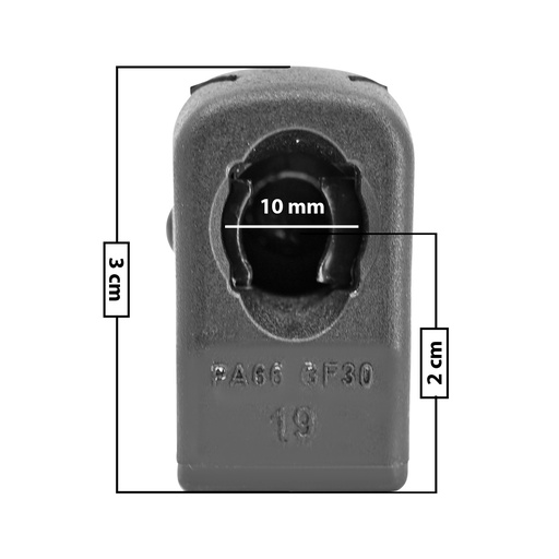 [60222] AMORTIGUADOR REPUESTO TERMINAL UN UNIVERSAL 50-23  10 MM 5 MM 3 CM 2 CM TORCIDO PLASTICO NEGRO MANIJAUTO Derecho/Izquierdo Delantera/Trasera  