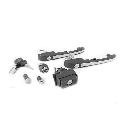[107916] MANIJA EXTERIOR VW GOLF 88-92  PUERTA/CAJUELA/ENCENDIDO/GUANTERA SET NEGRA/CROMO MANIJAUTO    