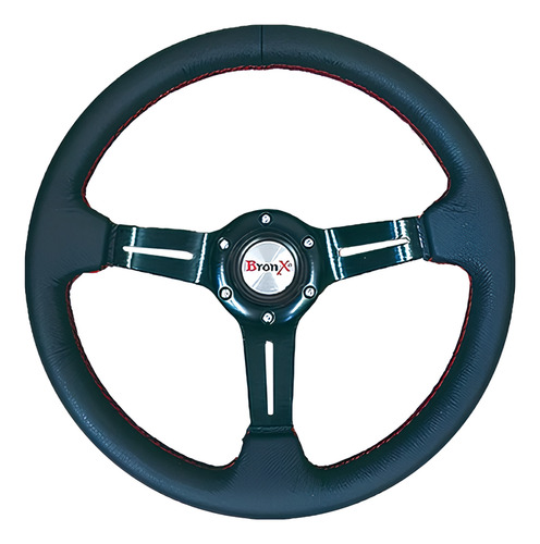 [VP005A] VOLANTE DE PIEL NEGRO BRONX 3 RAYAS HOJA MAPLE